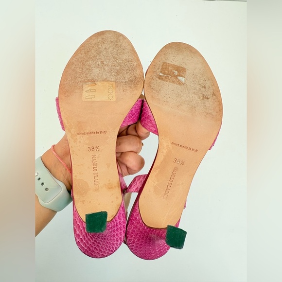 Manolo Blahnik Pink python snakeskin Callasli criss cross slingback heels 38.5 - Picture 6 of 8